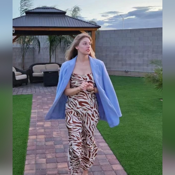 NWT Zara Oversize Straight Cut Blue Blazer Pockets Medium - Picture 9 of 16